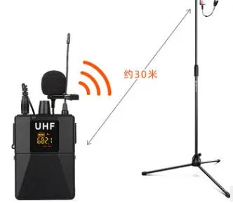 Black Little Bee X3 lavalier wireless clip-on microphone on a collar.
