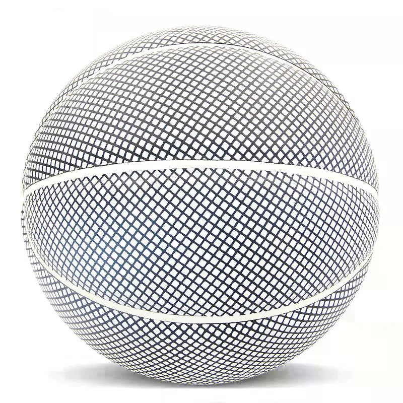 Glowing luminous fluorescent basketball with reflective effect for night games, white and colourful design