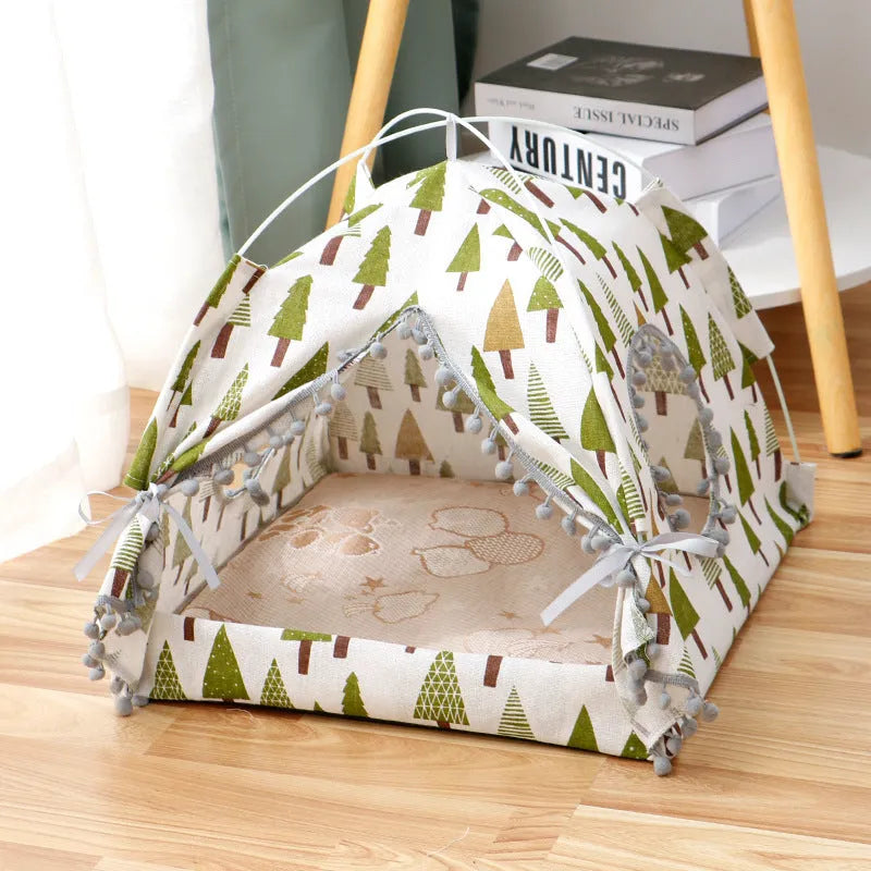 Cat tent enclosed pet bed in light green for small medium pets, waterproof breathable fabric, size M shown
