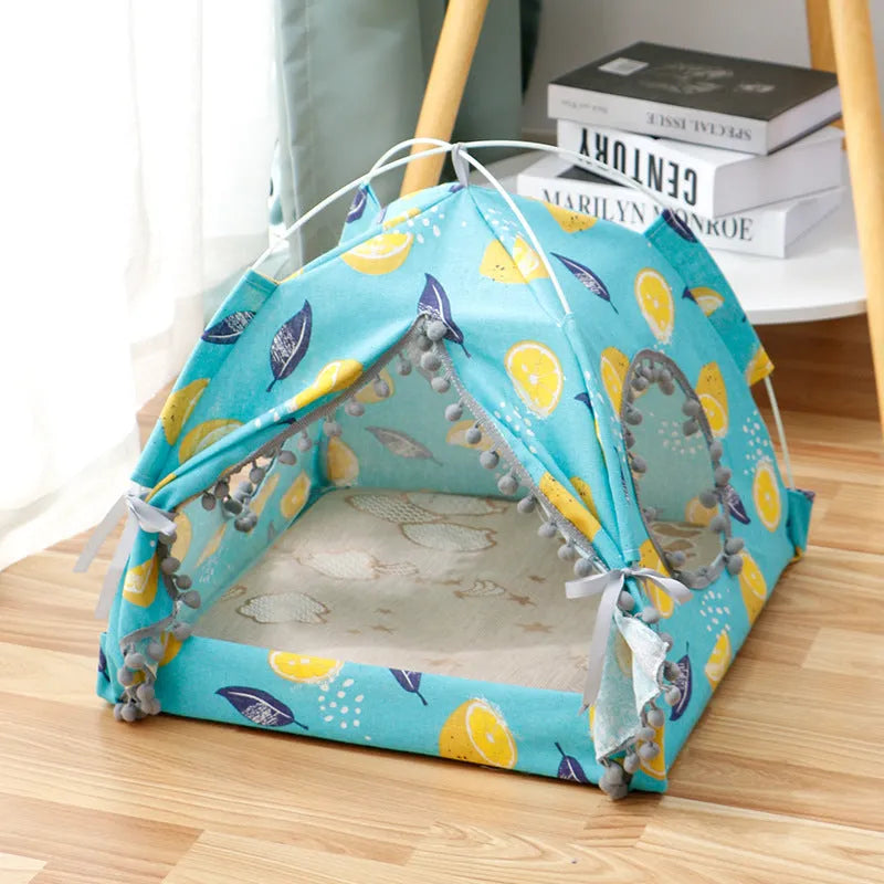 Cat tent enclosed pet bed in light green for small medium pets, waterproof breathable fabric, size M shown