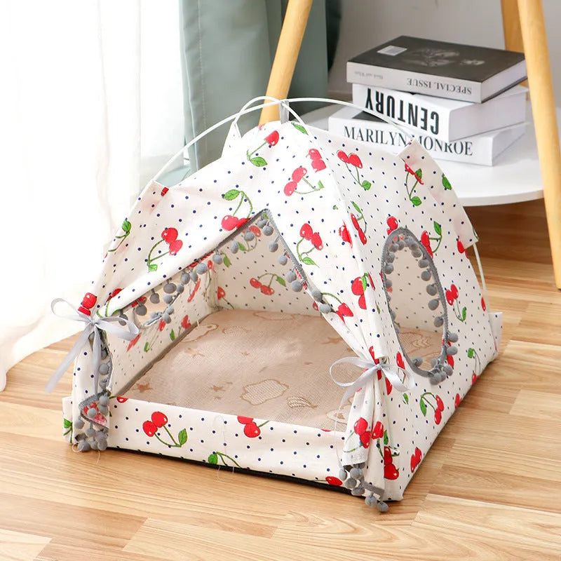 Cat tent enclosed pet bed in light green for small medium pets, waterproof breathable fabric, size M shown