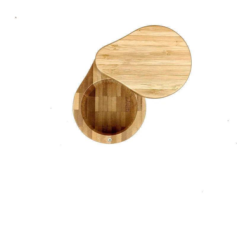 Bamboo seasoning box with spoon in single-grid, pear-shaped, or double-grid round styles