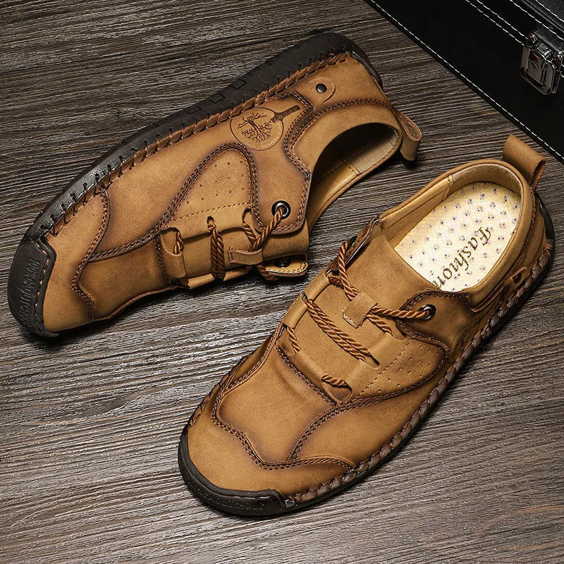 Men's microfiber leather casual shoes in round toe design available in black, gold and khaki colours