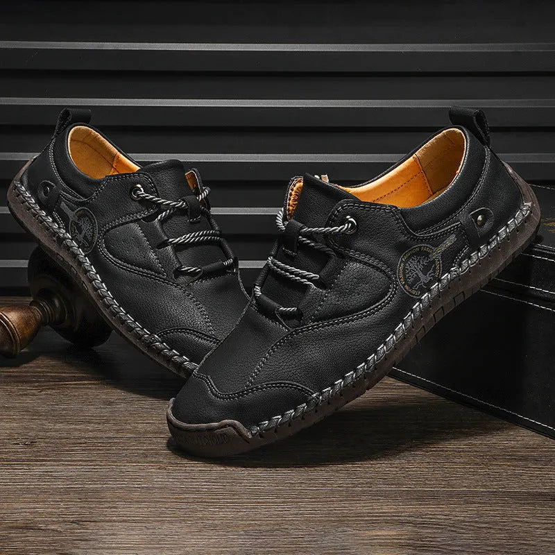 Men's microfiber leather casual shoes in round toe design available in black, gold and khaki colours