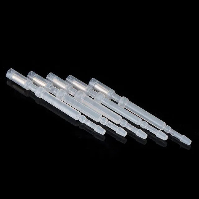 White 3D printer automatic leveling probe with metal touch sensor pin on dark background