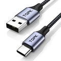 Grey USB-C to USB-C fast charging data cable, male to male Type-C, 0.5m or 1m, 60W or 100W