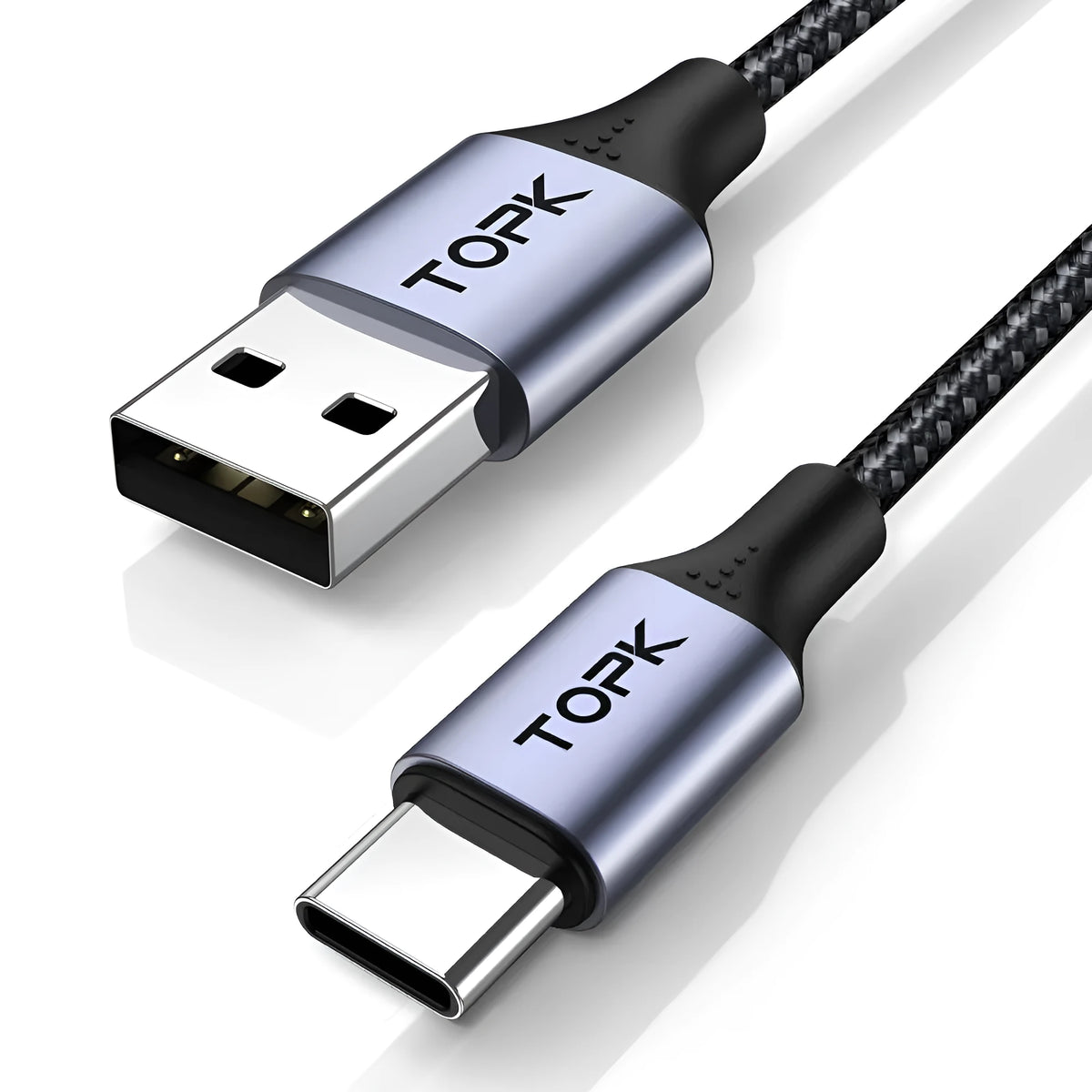 Grey USB-C to USB-C fast charging data cable, male to male Type-C, 0.5m or 1m, 60W or 100W