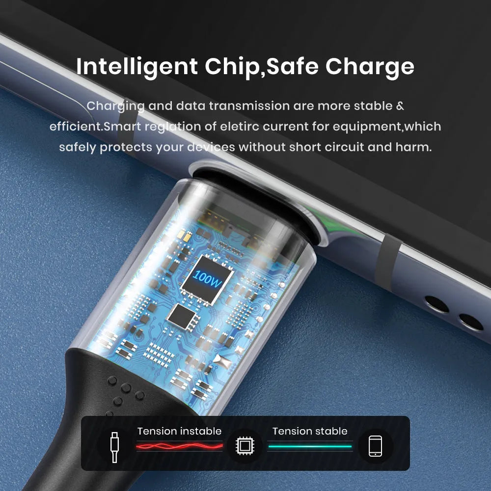 Grey USB-C to USB-C fast charging data cable, male to male Type-C, 0.5m or 1m, 60W or 100W