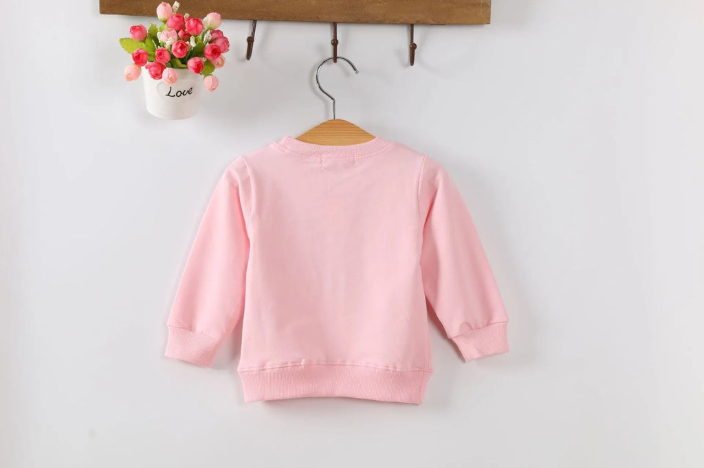 Baby girl's Korean-style cartoon print knitted sweater for autumn in assorted colours.