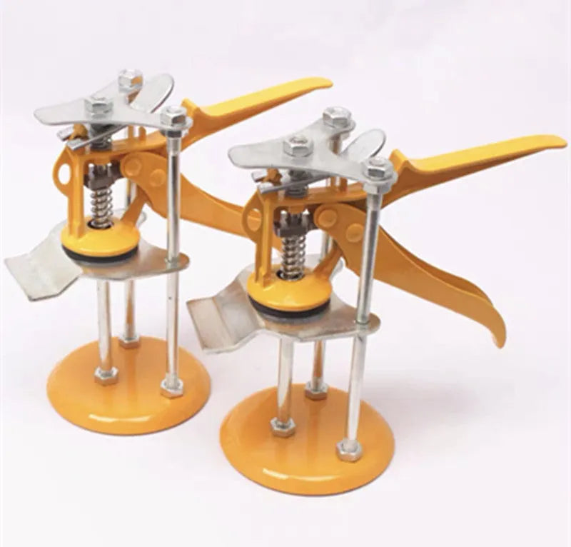 Metal alloy tile raising positioner with adjustable height control for concrete processing