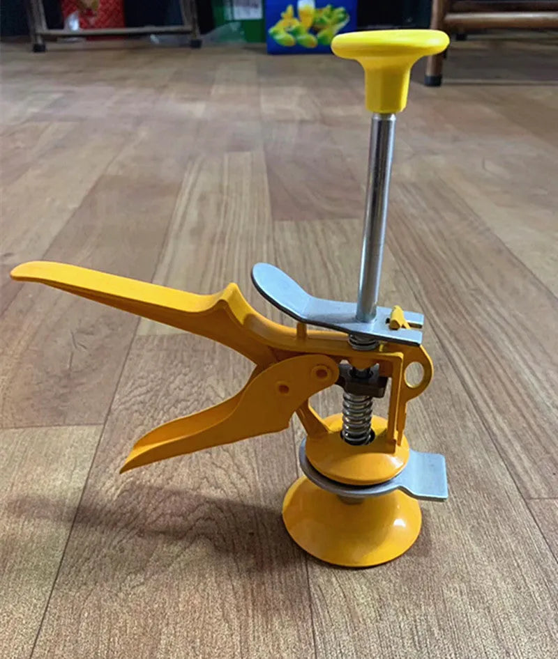 Metal alloy tile raising positioner with adjustable height control for concrete processing