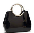 Plain polyester women's party handbag in black with card slot and zipper pocket.