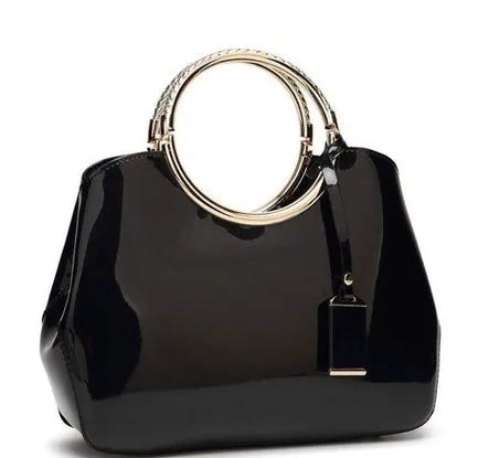 Plain polyester women's party handbag in black with card slot and zipper pocket.