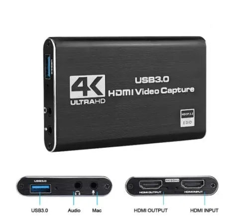 JT-66 4K HDMI game capture card in black aluminium with USB 3.0 interface for 1080P recording and streaming