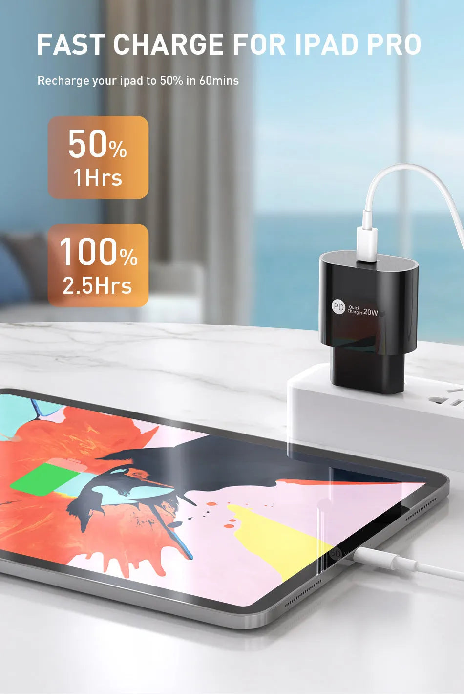 PD20W 20W fast charger with Type-C interface, 9V-2.2A output, 40g pure PC body, white or black