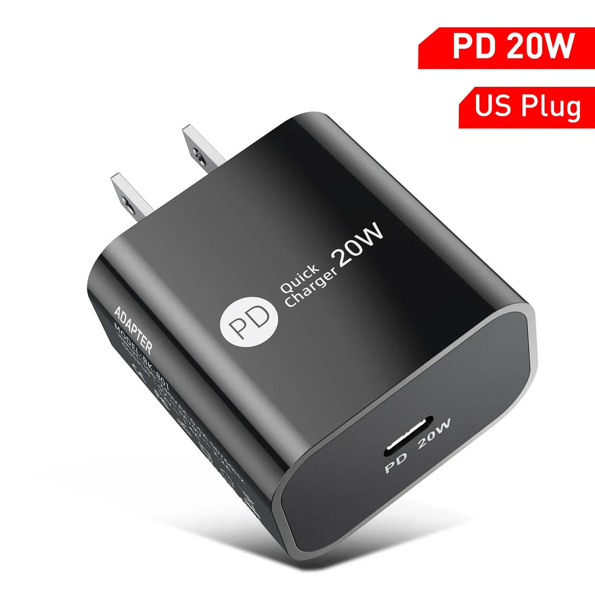PD20W 20W fast charger with Type-C interface, 9V-2.2A output, 40g pure PC body, white or black