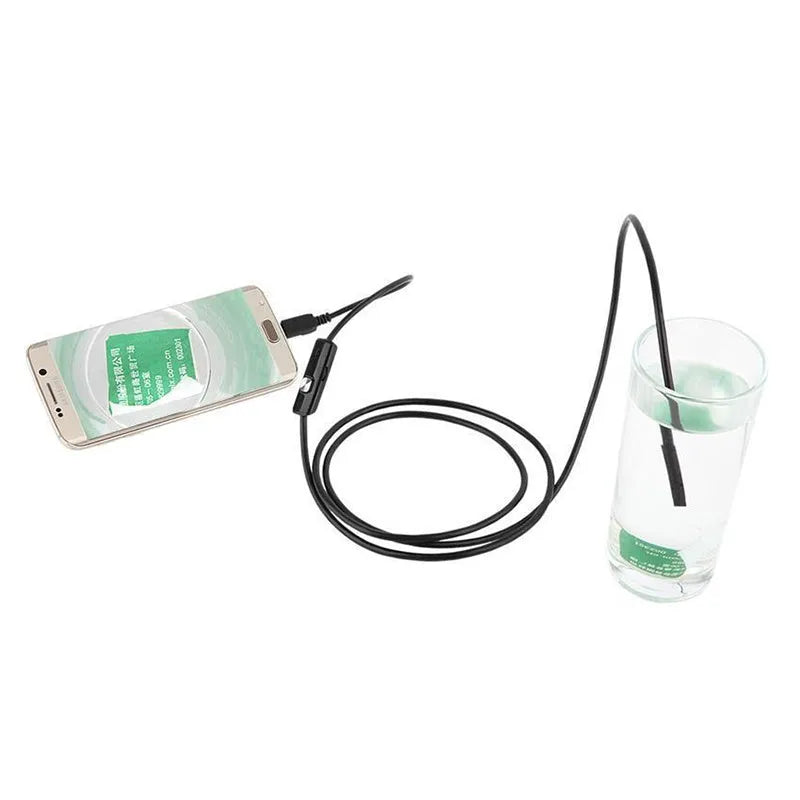 Black Type-C USB endoscope with 8mm probe, 5MP camera, IP68 waterproof rating, and 5000mm working length.