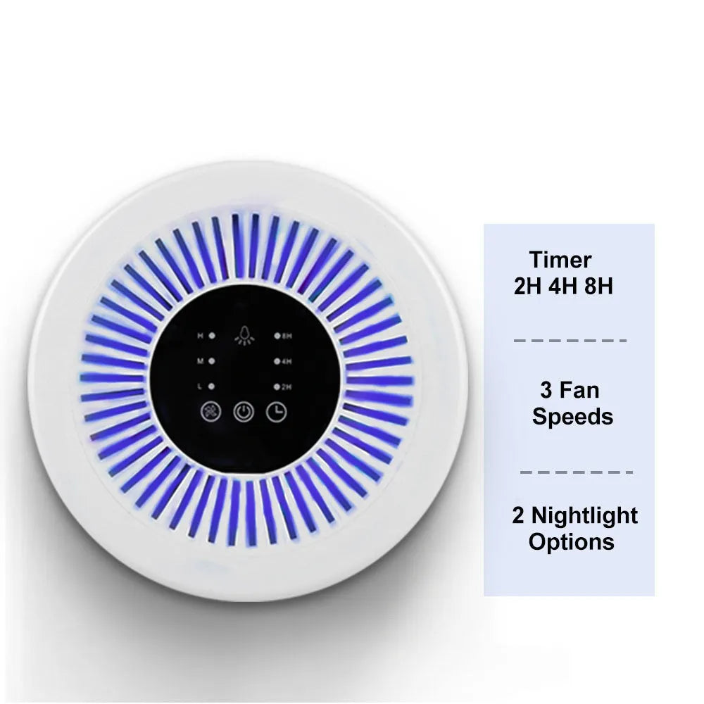 White household air purifier with HEPA filter for small rooms up to 20 square metres.