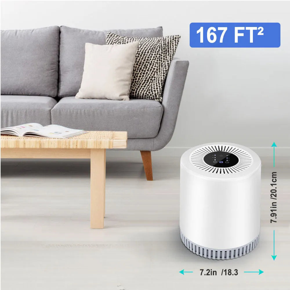 White household air purifier with HEPA filter for small rooms up to 20 square metres.