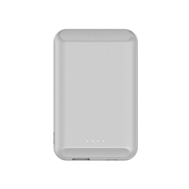Magnetic wireless power bank in five colour options showing plastic casing and magnetic charging surface