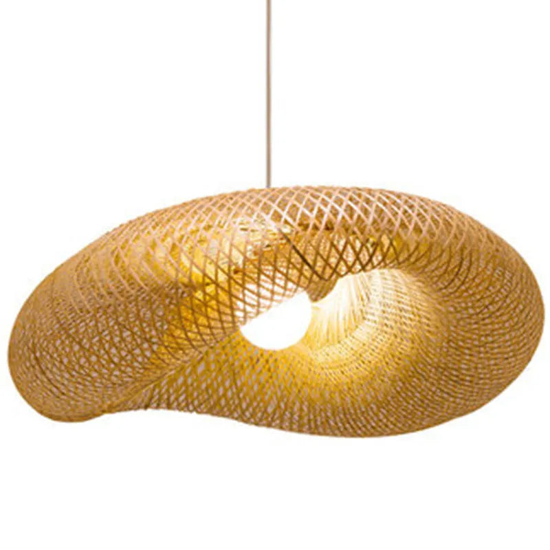 Chinese bamboo chandelier with 40cm shell shade for Zen tea room lighting
