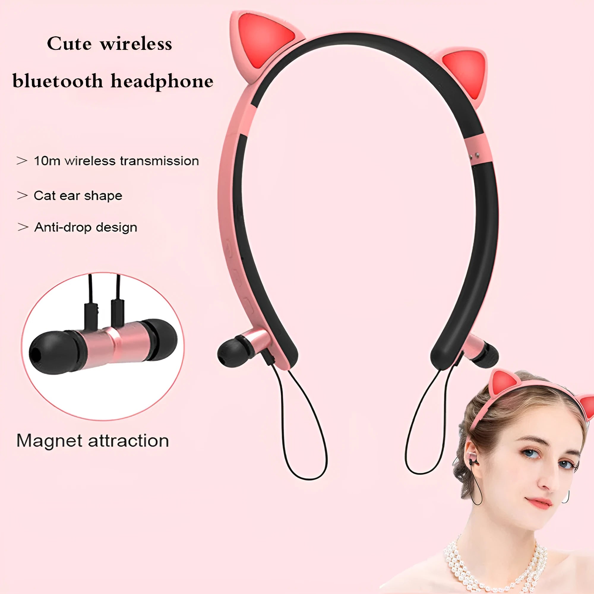 LED glowing Bluetooth cat ear headphones with purple colour and detachable ears on headband