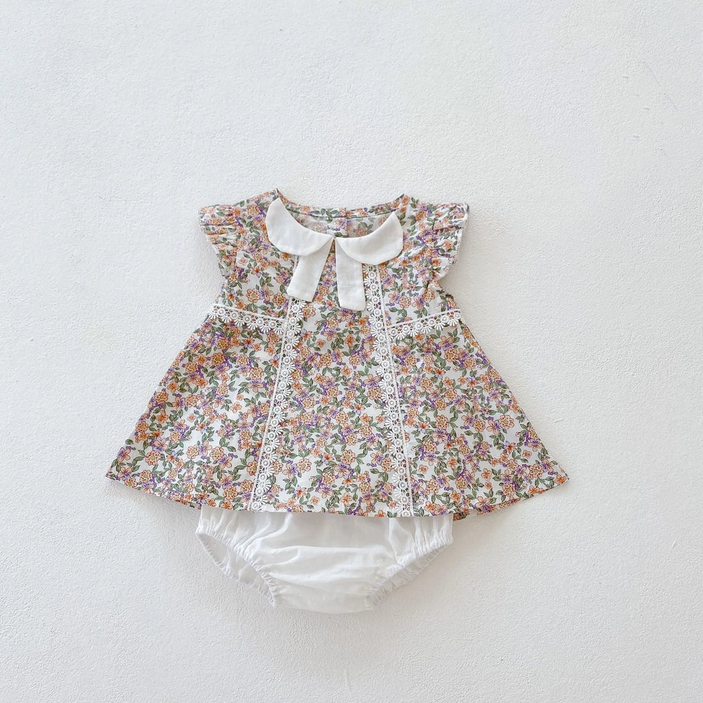 MILANCEL baby girls two-piece set: white floral sleeveless top and shorts, 100% cotton, sizes 66cm to 100cm