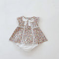 MILANCEL baby girls two-piece set: white floral sleeveless top and shorts, 100% cotton, sizes 66cm to 100cm