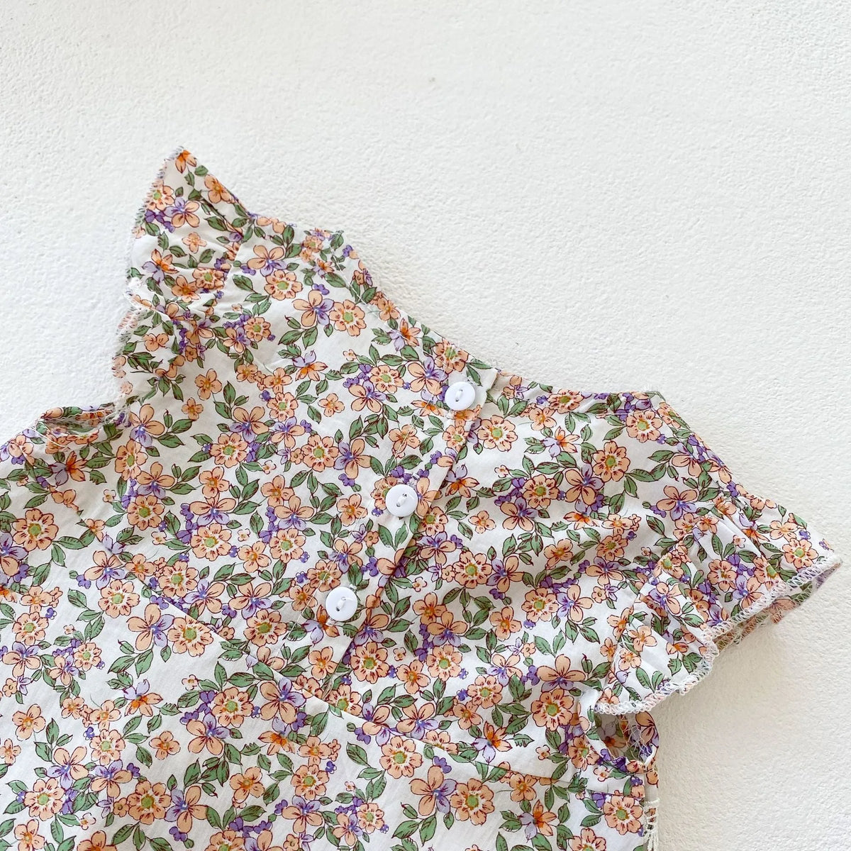 MILANCEL baby girls two-piece set: white floral sleeveless top and shorts, 100% cotton, sizes 66cm to 100cm