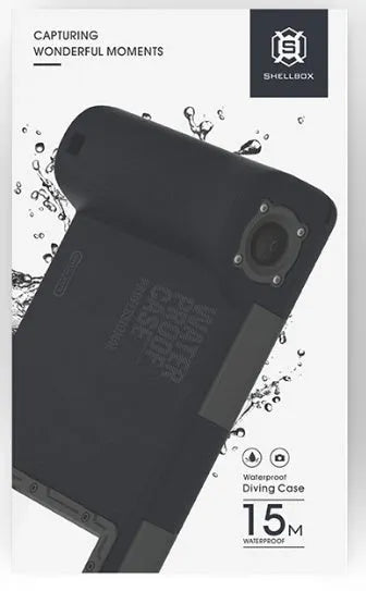 Orange universal waterproof phone case with transparent PC showing compatible iPhone and Samsung models