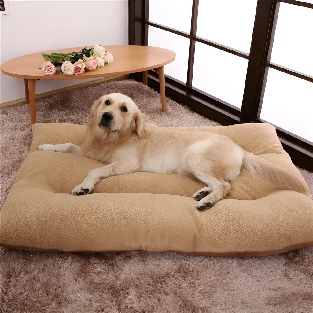 Large warm pet bed for golden retrievers with removable washable cotton pad in beige colour