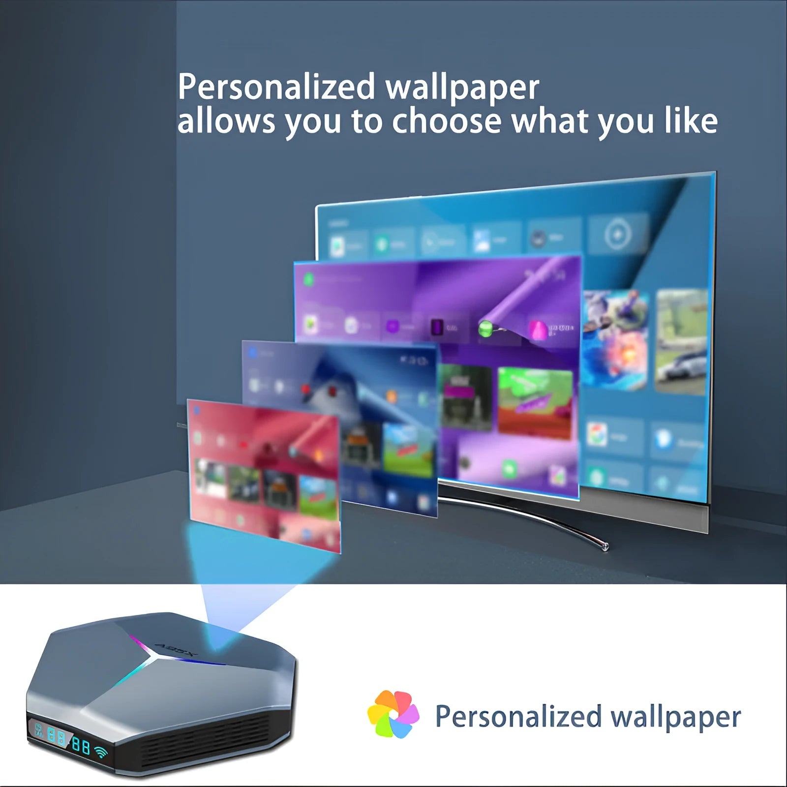 Android 8K TV set-top box with remote control, HDMI cable, and power adapter