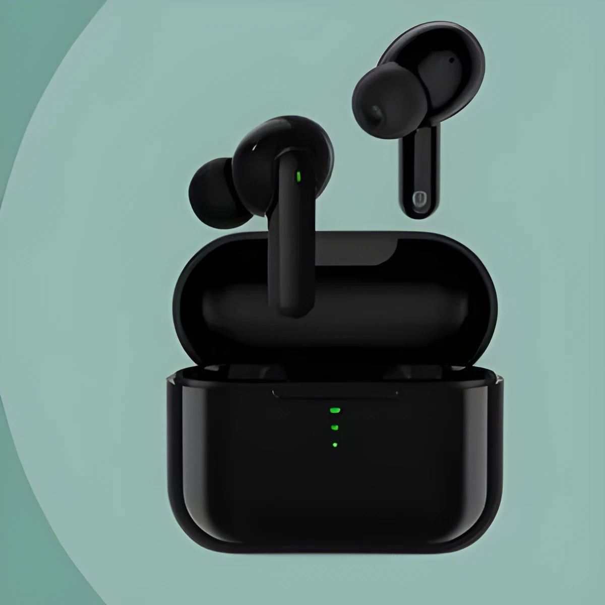 Black or white wireless Bluetooth in-ear headphones with charging case showing magnetic connectors