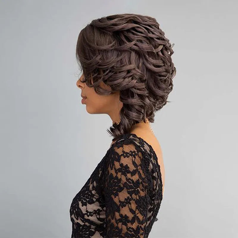 Black wave wig with oblique bangs made from high temperature wire, dyeable and suitable for any face shape.