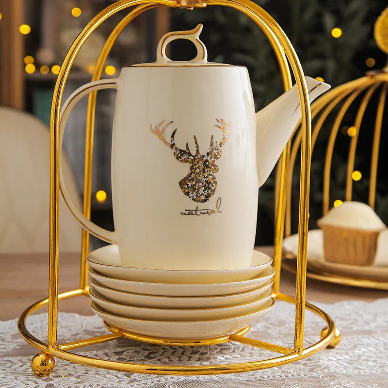 13 piece tea set with elk bird stand for afternoon tea and scented tea, serves 6 people