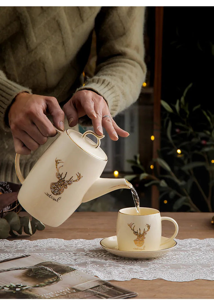 13 piece tea set with elk bird stand for afternoon tea and scented tea, serves 6 people