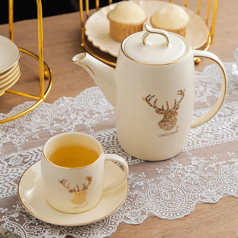 13 piece tea set with elk bird stand for afternoon tea and scented tea, serves 6 people