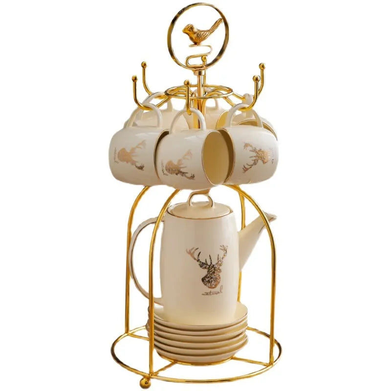 13 piece tea set with elk bird stand for afternoon tea and scented tea, serves 6 people