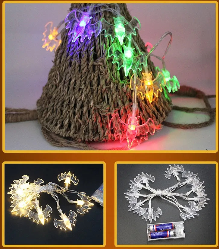 Halloween LED string lights with pumpkin, ghost, bat and spider models in four colour options