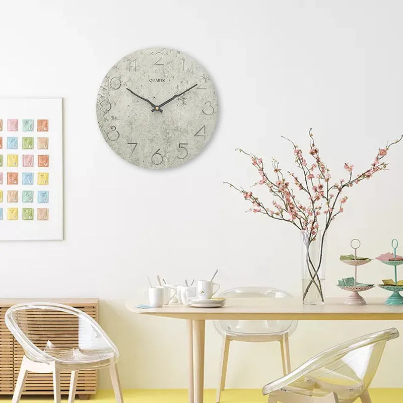 Grey European modern wall clock with single-sided design for living room mounting