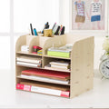 Korean-style wooden bamboo desk storage box with 16 compartments across 4 floors in colour options