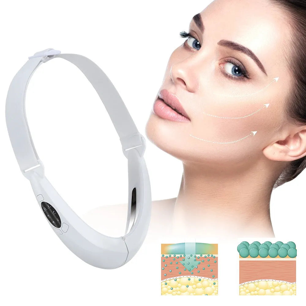 White facial lifting beauty device with red and blue light therapy functions