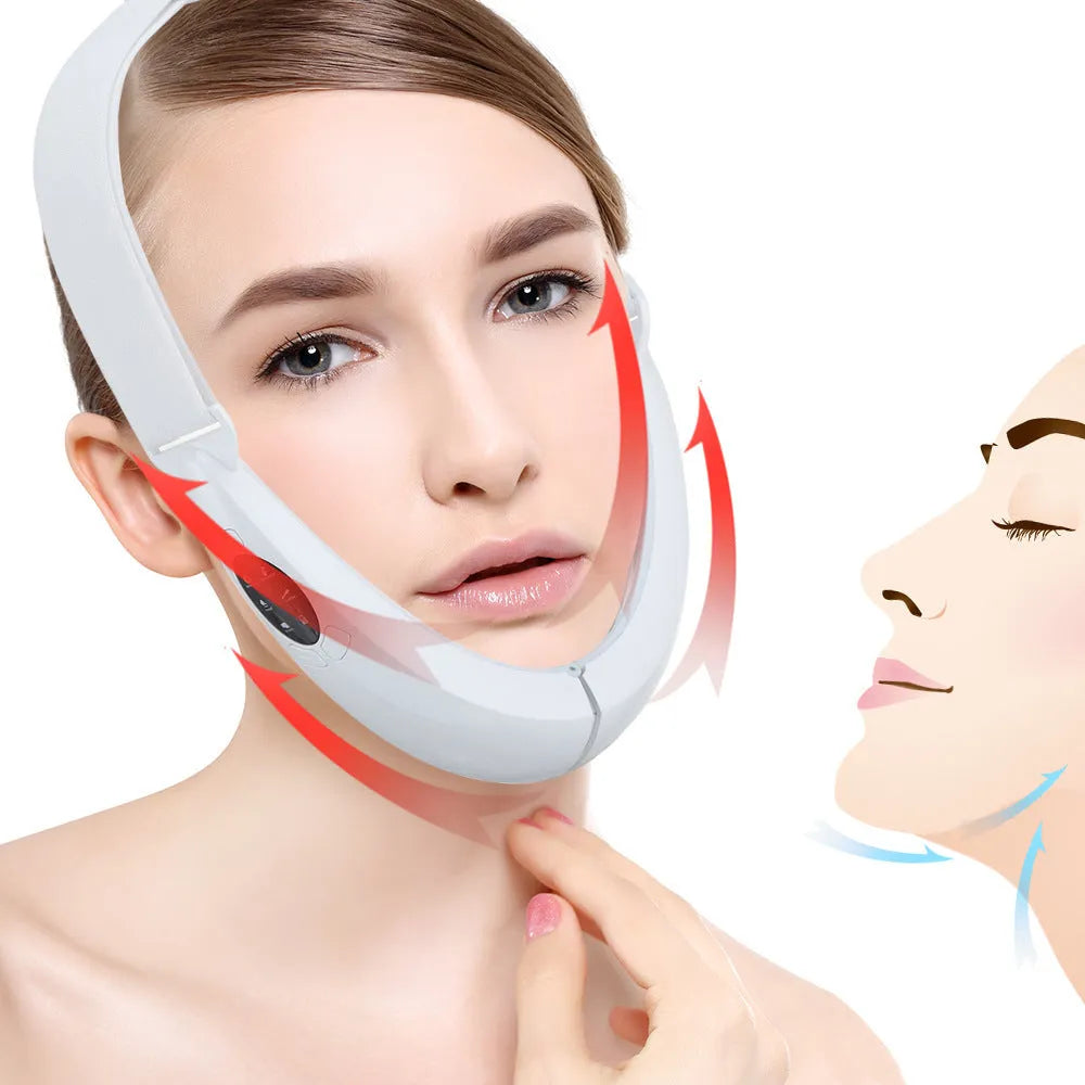 White facial lifting beauty device with red and blue light therapy functions