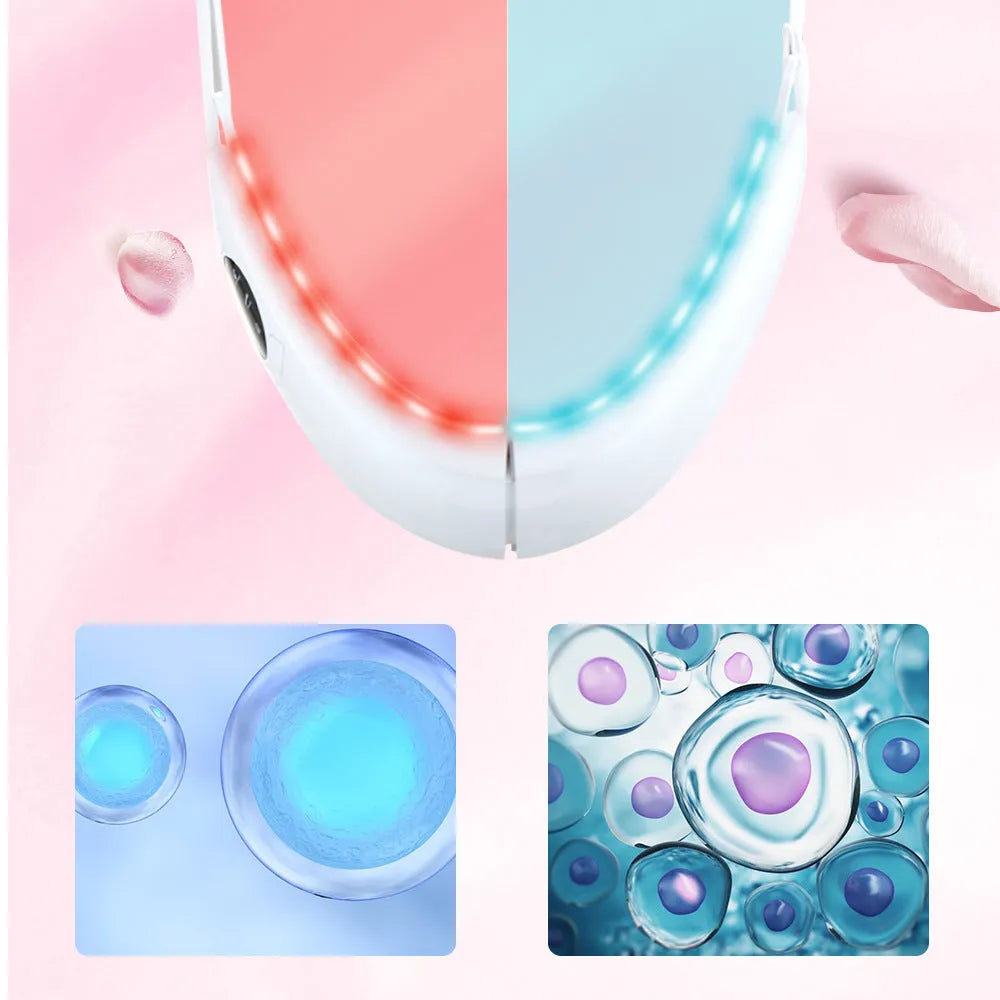White facial lifting beauty device with red and blue light therapy functions