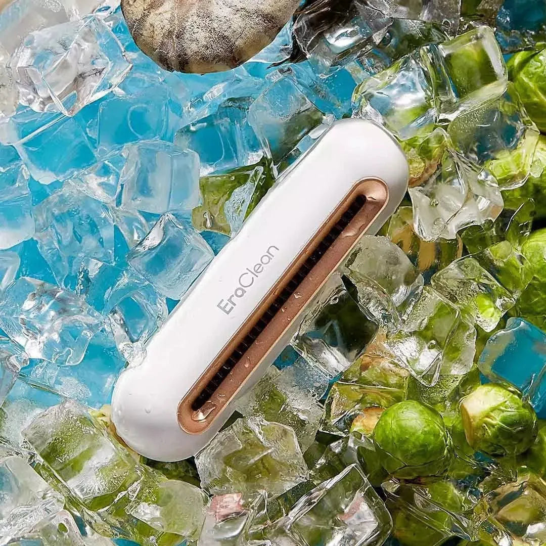 Rose gold car refrigerator deodorant steriliser with USB port and push-button controls