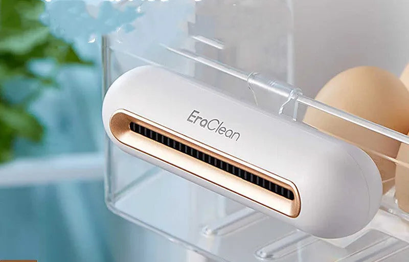 Rose gold car refrigerator deodorant steriliser with USB port and push-button controls