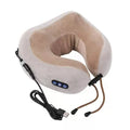 Brown U-shaped electric neck massage pillow with heating function and four massage heads