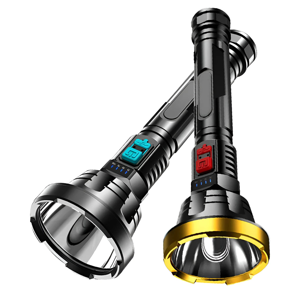 90000LM LED tactical flashlight with USB rechargeable battery in black head ring color box