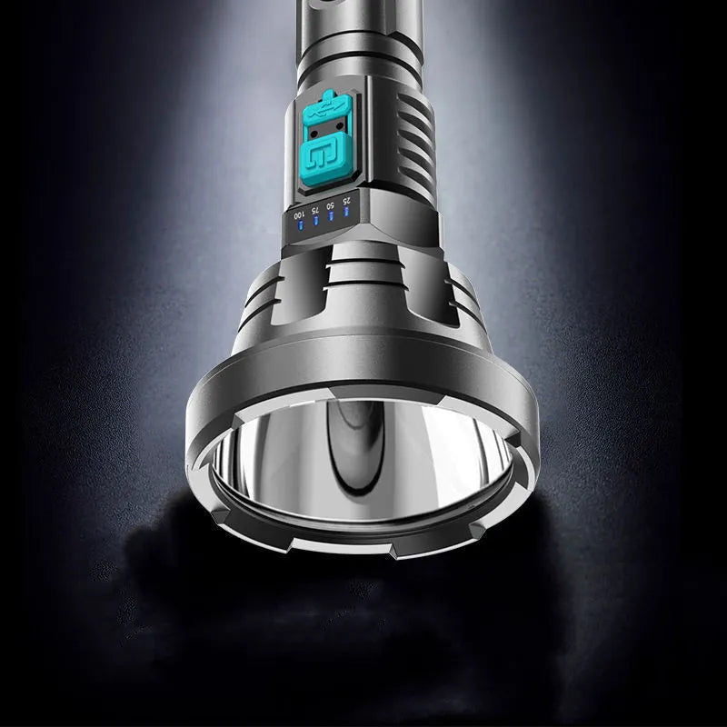 90000LM LED tactical flashlight with USB rechargeable battery in black head ring color box