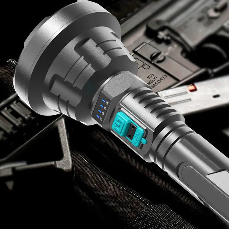 90000LM LED tactical flashlight with USB rechargeable battery in black head ring color box
